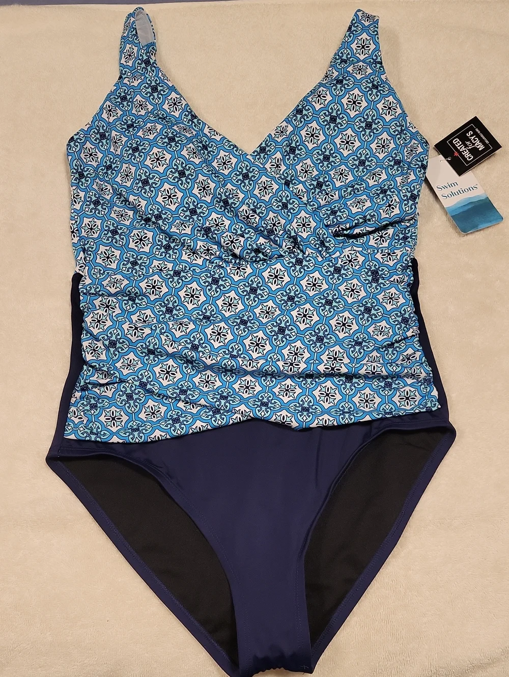 Swim Solutions surplice criss cross one piece swimsuit, NWT